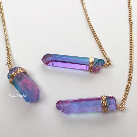 New Rainbow Aura Crystal Quartz Lariat Dual Copper Chain Necklace | Y Shape - Picture 6 of 15